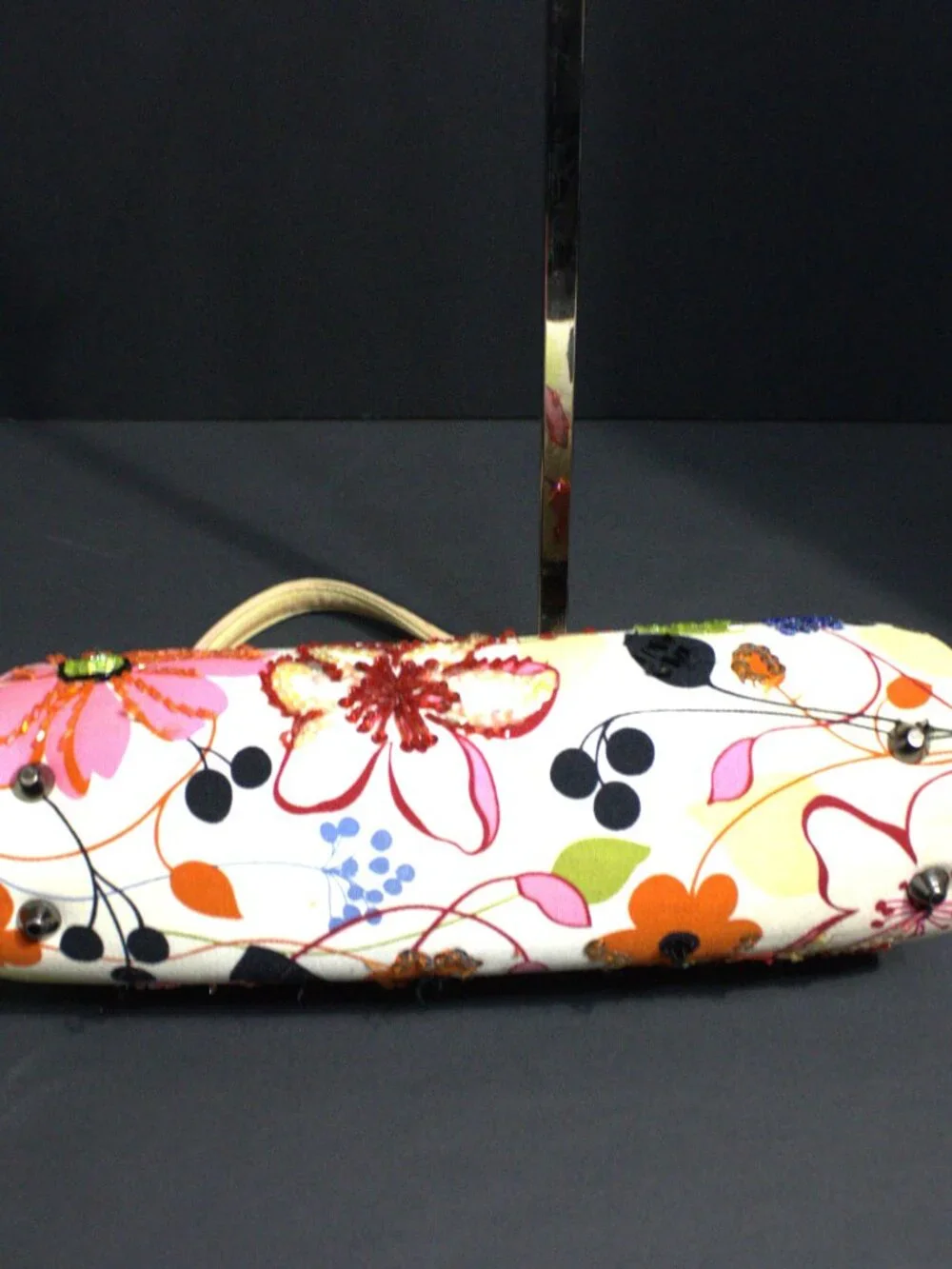 Far Nine, Floral Multicolor with Sequins, Clutch/Handbag, Silver Hardware